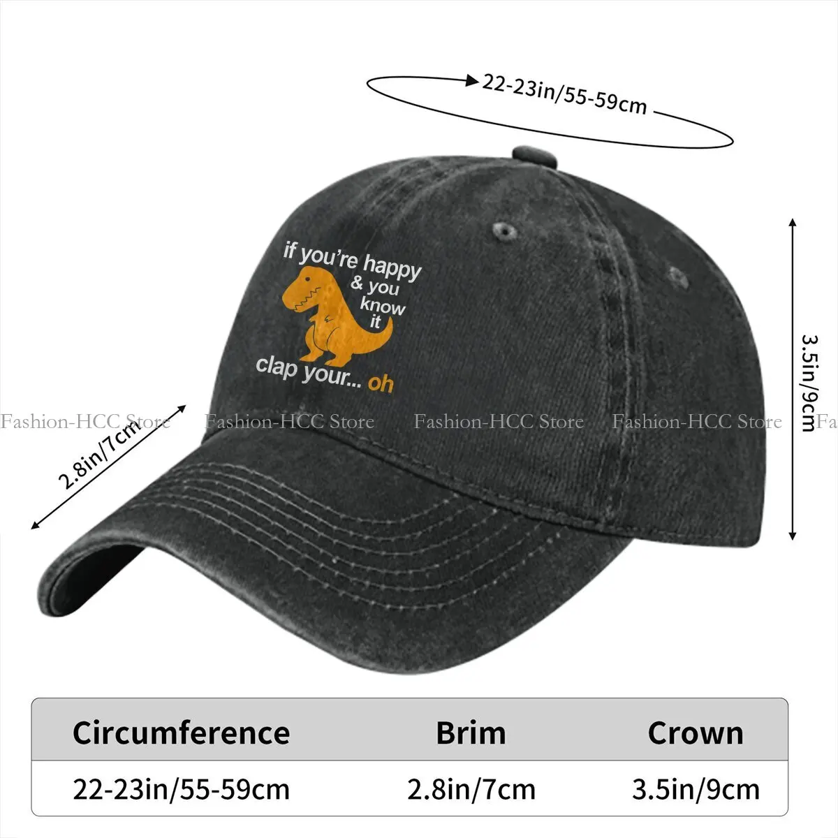 Washed Men's Baseball Cap Dino Clap Your Hands  Playful T-Rex And Happy Rhymes Trucker Snapback Caps Dad Hat Dinosaur Golf Hats