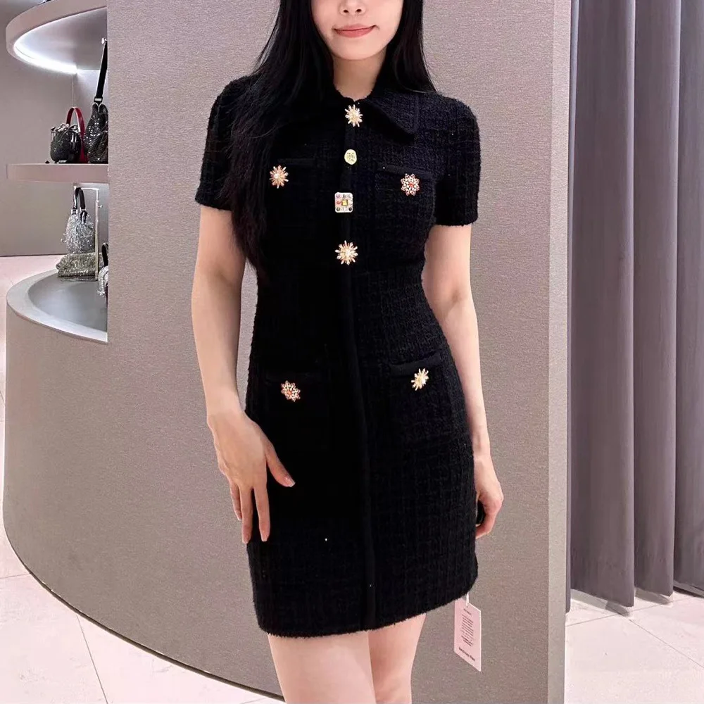 Colletto a maglia slim fit Design con bottoni Small ence Trend Inizio autunno Nuovo arrivo Donna Faion Vita media A-Line...