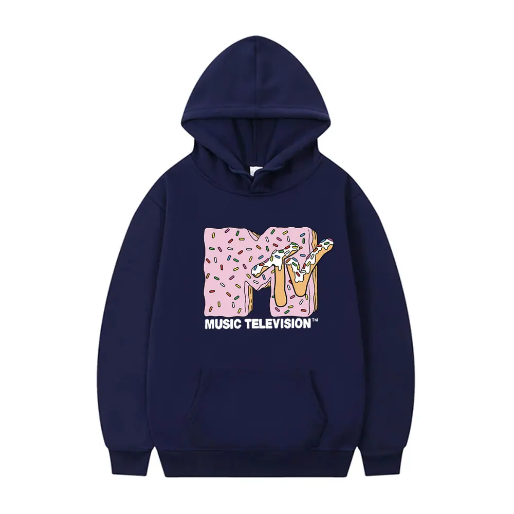 MTV Music Television Pink Frosting Doughnut Logo Graphic Hoodie Men Women Casual Oversized Pullover Male Fashion Vintage Hoodies