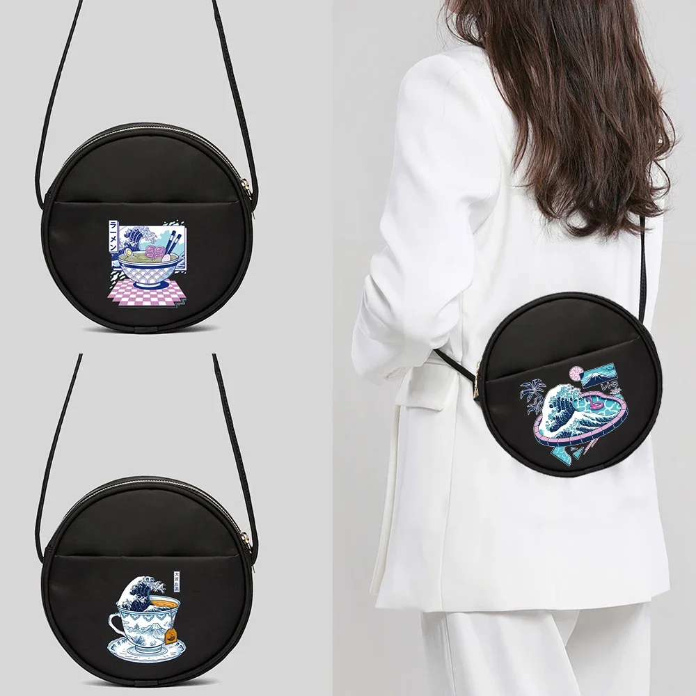 Nylon Round Bag Single Shoulder Bags Female Messenger Pack Shopping Handbag Large Capacity Casual Storage Purse Wave Series