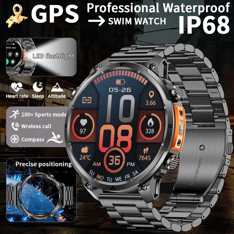 

New Military T-Rex 720Ah Battery Smart Watch Men 3ATM Waterproof GPS Compass 1.7inch AMOLED Screen Call Sports Smartwatches 2026