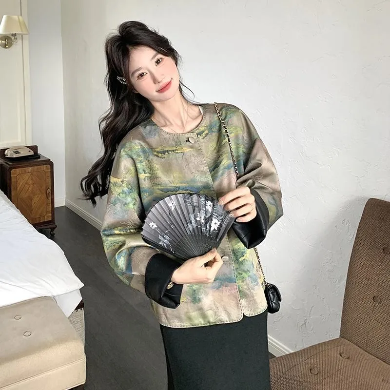 New Chinese Sle Double-Sided Wear PU Leather Jaet Women's ort Outerwear Spring Autumn New Arrival Ladies Faion