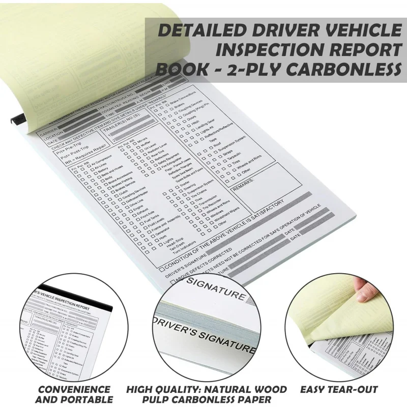 10 Detailed Driver's Vehicle Inspection Report Book 5.5 x 8.5 Daily Pre Trip Inspection Report 2-ply Carbonless Drivers