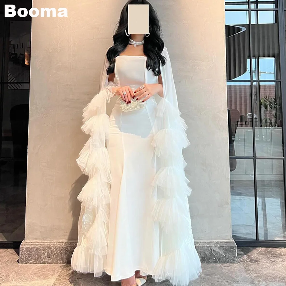 Booma Mermaid Evening Dresses for Women Square Collar Wedding Party Gowns Tiered Sleeves Ankle Length Prom Dresses Dubai