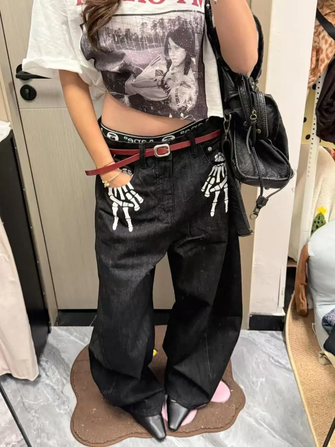 Women's Baggy Jean Boyfriend Dark Academia Gothic Denim Pants Y2K Japanese Harajuku Wide Fit Punk Grunge Jean American Retro