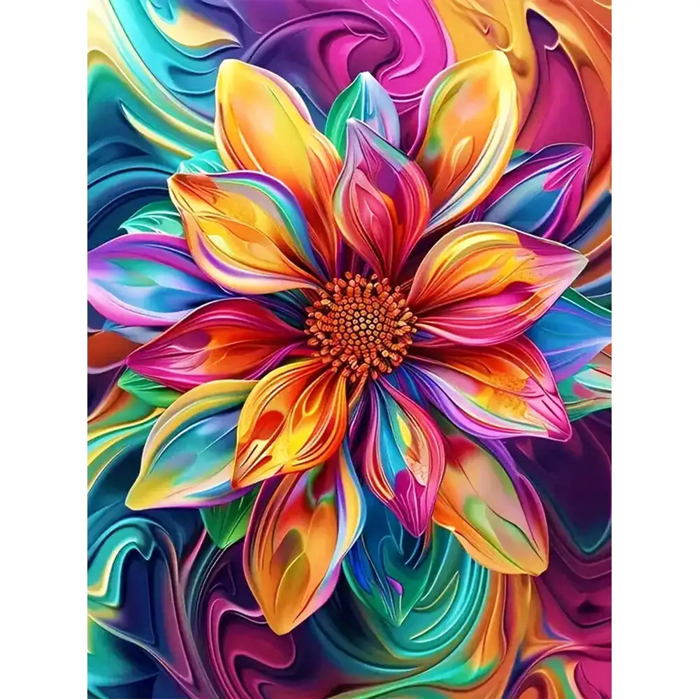 لوحة موموارت بالأرقام على شكل زهرة ملونة يمكنك صنعها بنفسك للبالغين المبتدئين رسم صورة قماشية لغرفة المعيشة ديكور المنزل #4