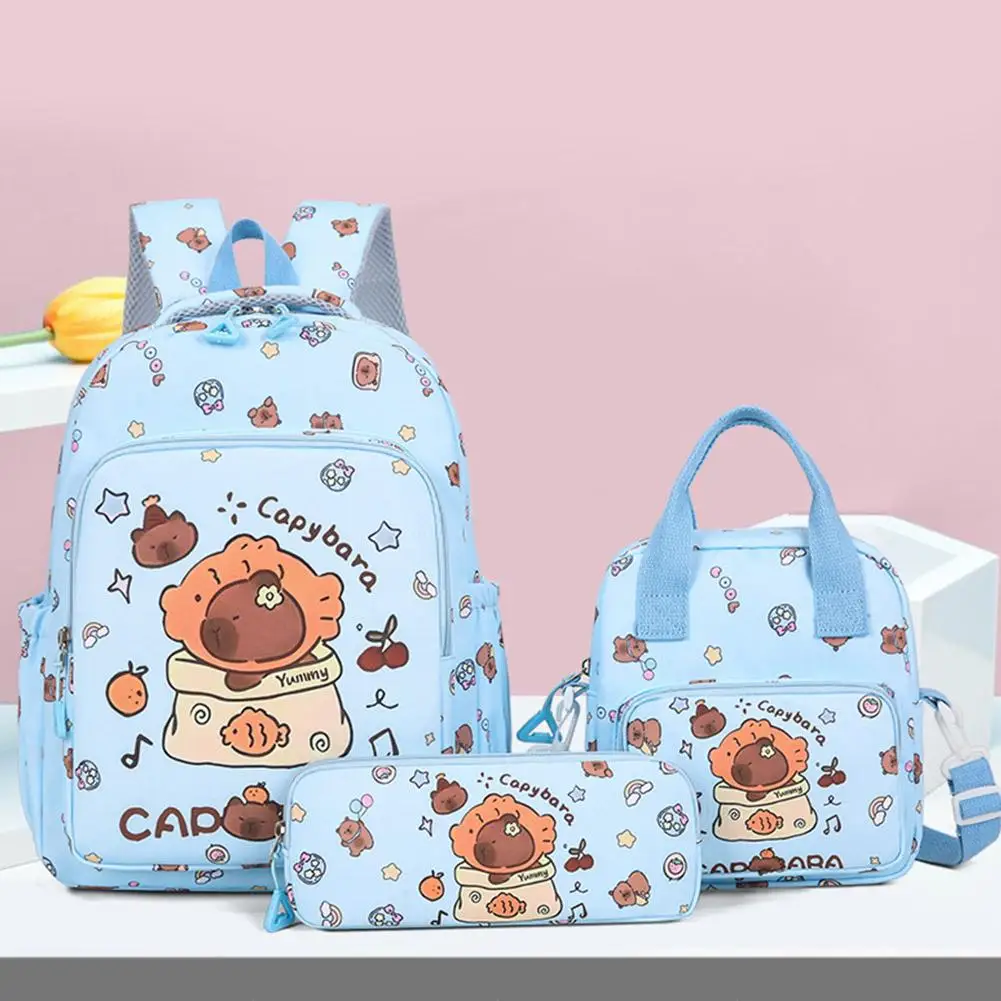 3Pcs/Set Kawaii Capybara Backpack Large Capacity Cartoon Teenager Fashion Nylon Lightweight Rucksack Set