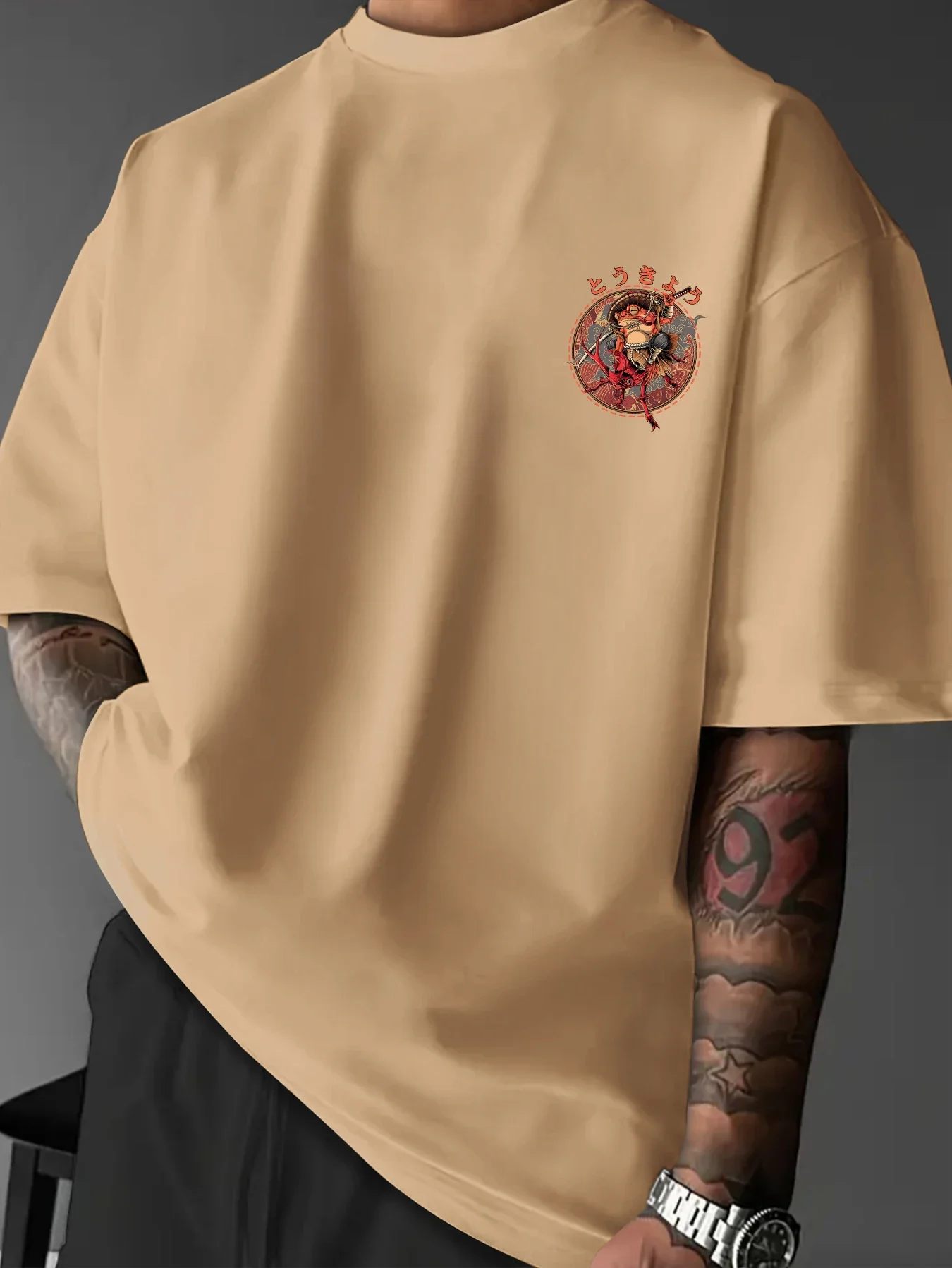 Herren-T-Shirt, Tokyo Frog Samurai Warrior, japanischer Textmusterdruck, Ukiyo-e Streetwear, Alltagskleidung, S-XXL – Detail 7