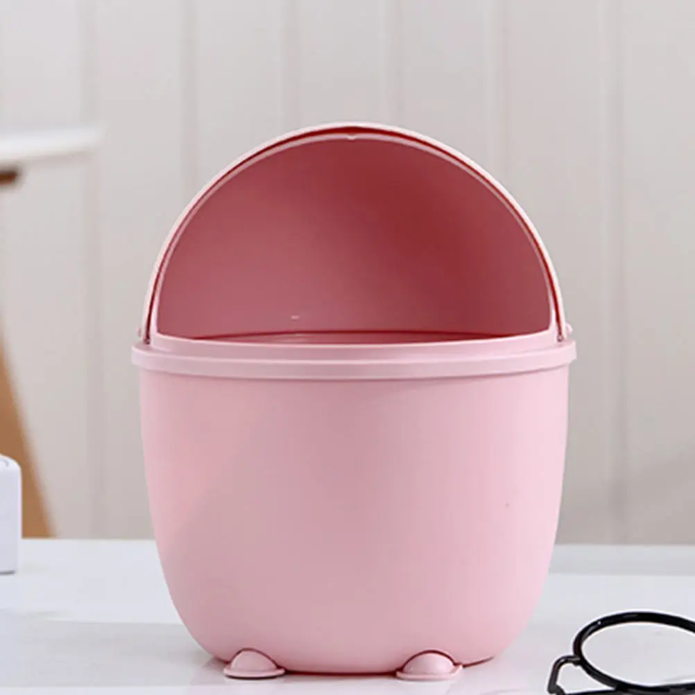 

Desktop Trash Can Small Waste Bin Office Mini Plastic Rubbish Holder Cartoon Ashbin Flip Type Lidded Kitchen Living Room Bedroom