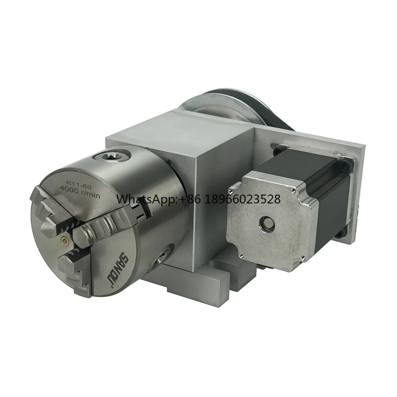 CNC Router Rotary Axis the 4th Axis with 80mm 4-Jaw Chuck and tailstock for CNC Engraving milling machine