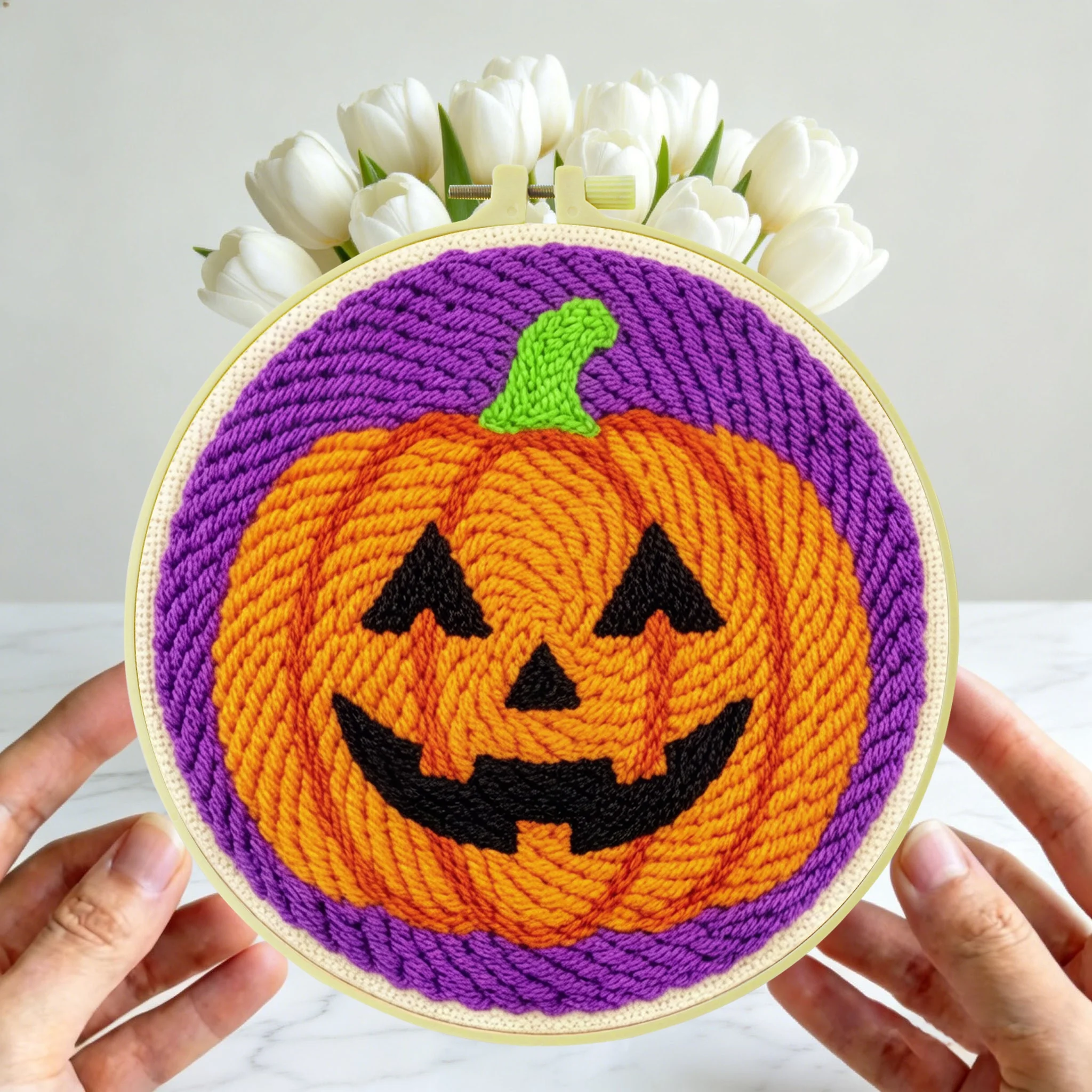 Halloween-Themen-Punch-Needle-Set 20x20cm 1 Stück Gruseliger Kürbis-Geist Stickerei-Set DIY-Bastelset für Heimdekoration und Süßes oder Saures Party – Detail 2