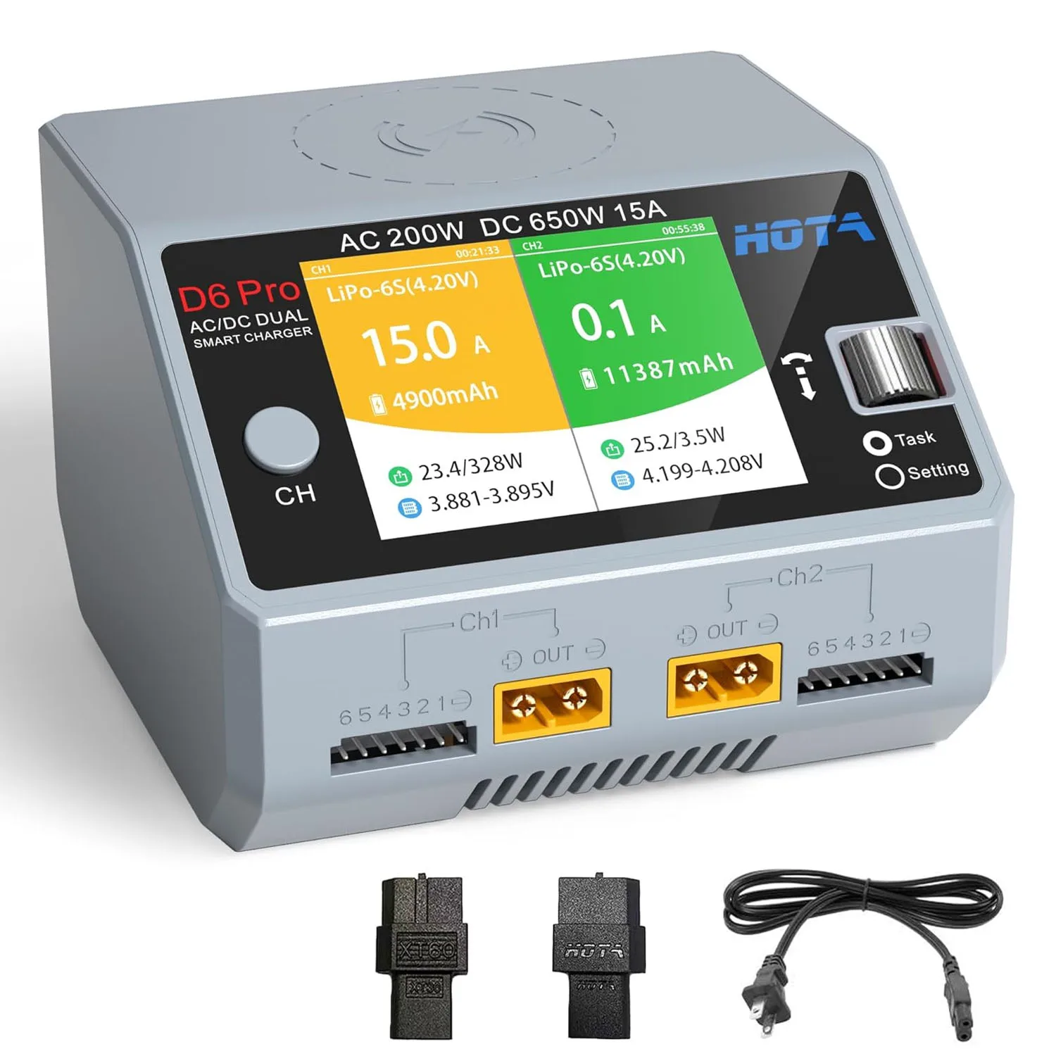 NEW HOTA D6 Pro Grey AC 200w DC 2x325w /15a Channel Smart Battery Charger Discharger Lipo Charger For Rc Drone Spare Parts