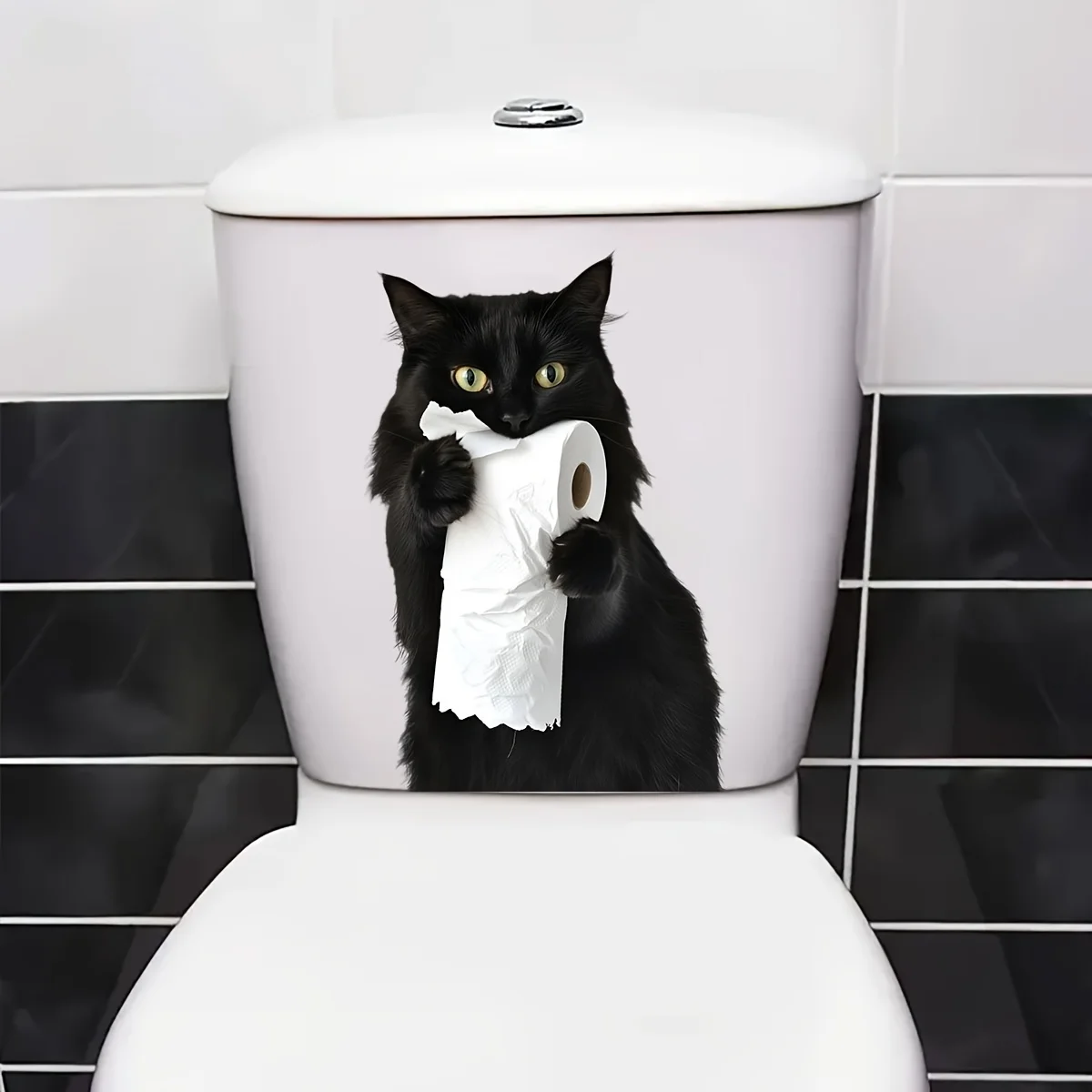 Fun Black Cat Roll Paper Bathroom Toilet Removable Self-Adhesive Vinyl Stickers Humorous Pet-Themed Decorations B31
