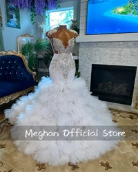 White Rhinestone Long Prom Dresses O Neck Bead Crystal 2024 Birthday Luxury Dress Ruffles Special Occasion Gown Customized
