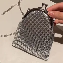 Silver simple design metal women bag mini evening bag coin women bag chain crossbody bag