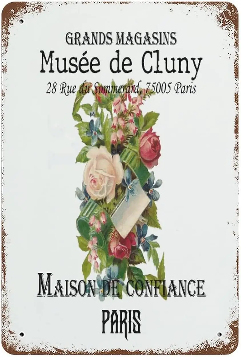 Vintage Shabby Chic Pink Rose Floral 8x12 inch Metal Tin Sign, European Vintage Flower Bouquet Personalized Wall Decor Meta sign