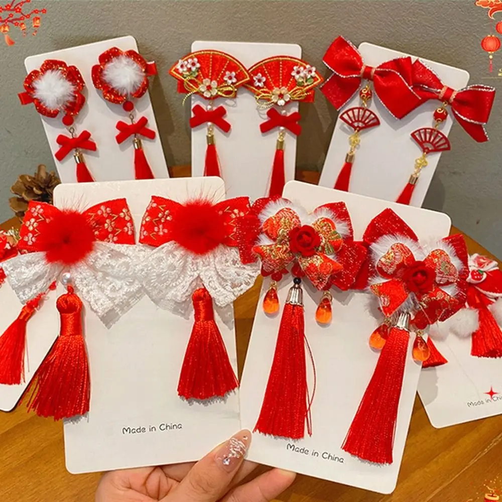 All-match borla crianças arco vermelho hairpin orelhas de gato pano hanfu varas de cabelo bowknot estilo antigo grampo de cabelo crianças