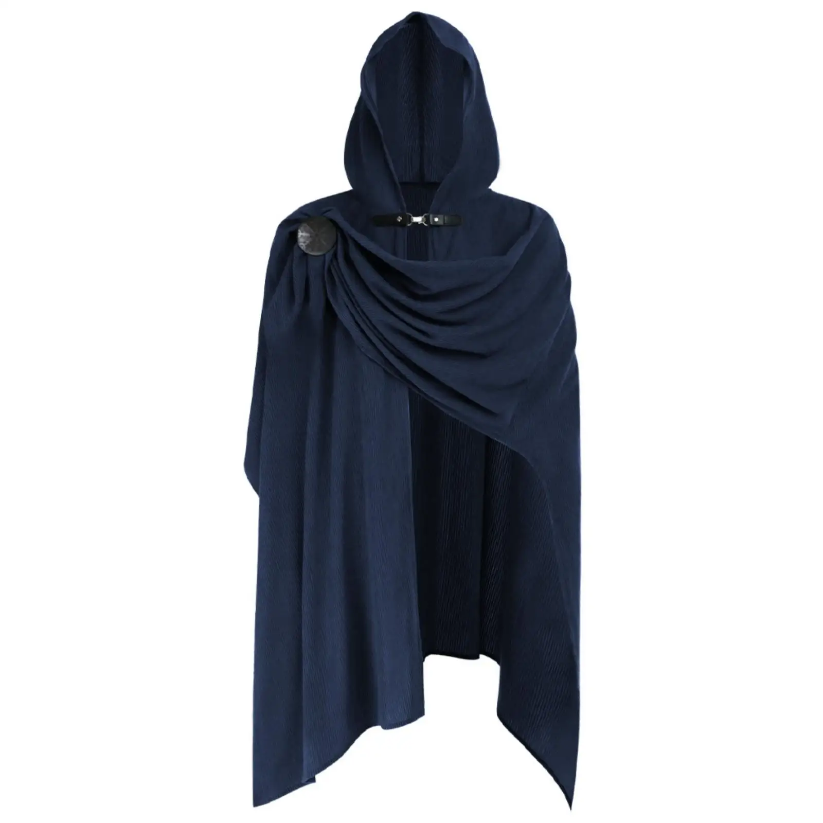 Medieval Cloak Unisex Hooded Cape Corduroy with Gathers and Brooch for Halloween Costume Accessory