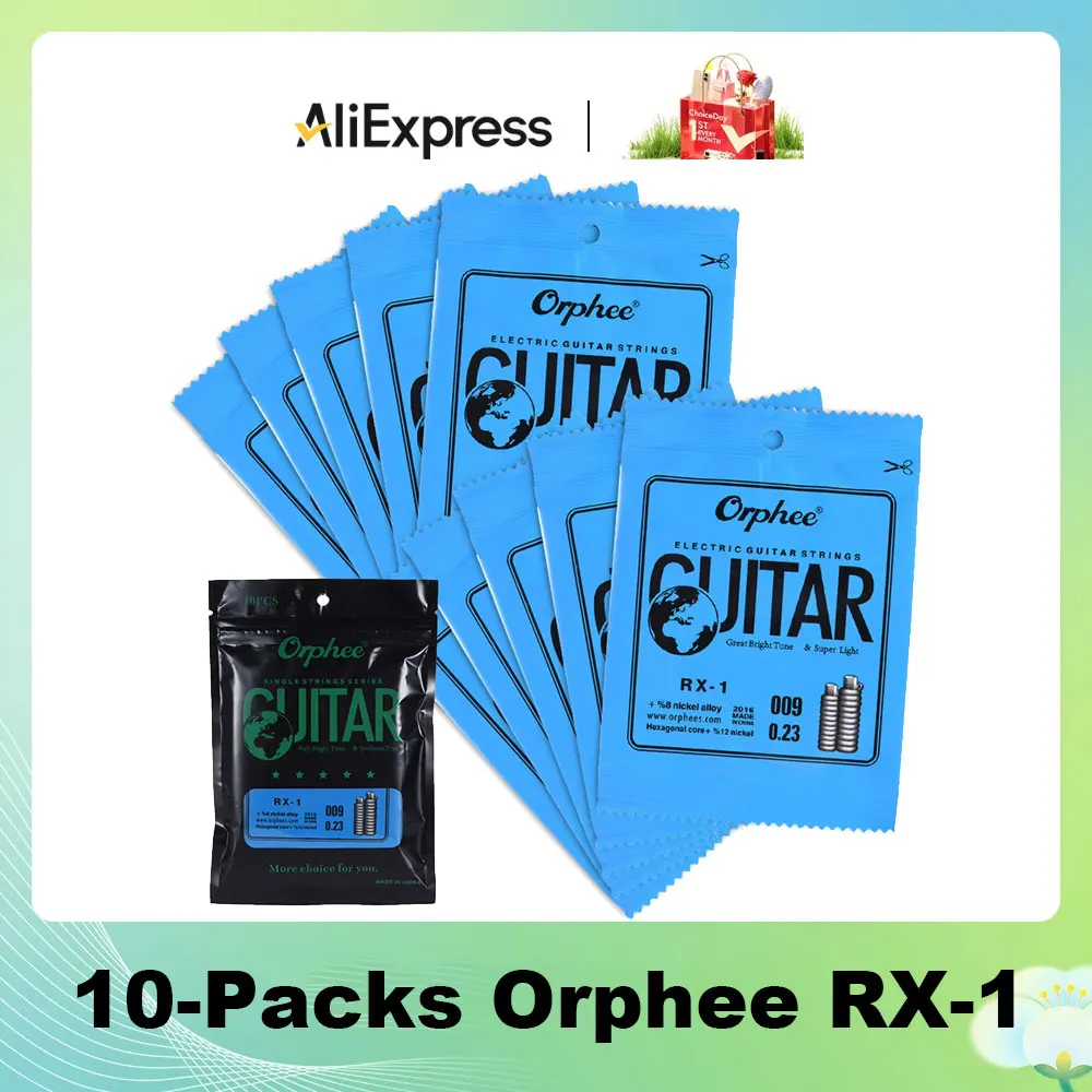 10 paquetes Orphee RX-1 Reemplazo de cuerda única para guitarra eléctrica 1.a cuerda electrónica (.009) Aleación de níquel Tensión súper ligera 85 cm