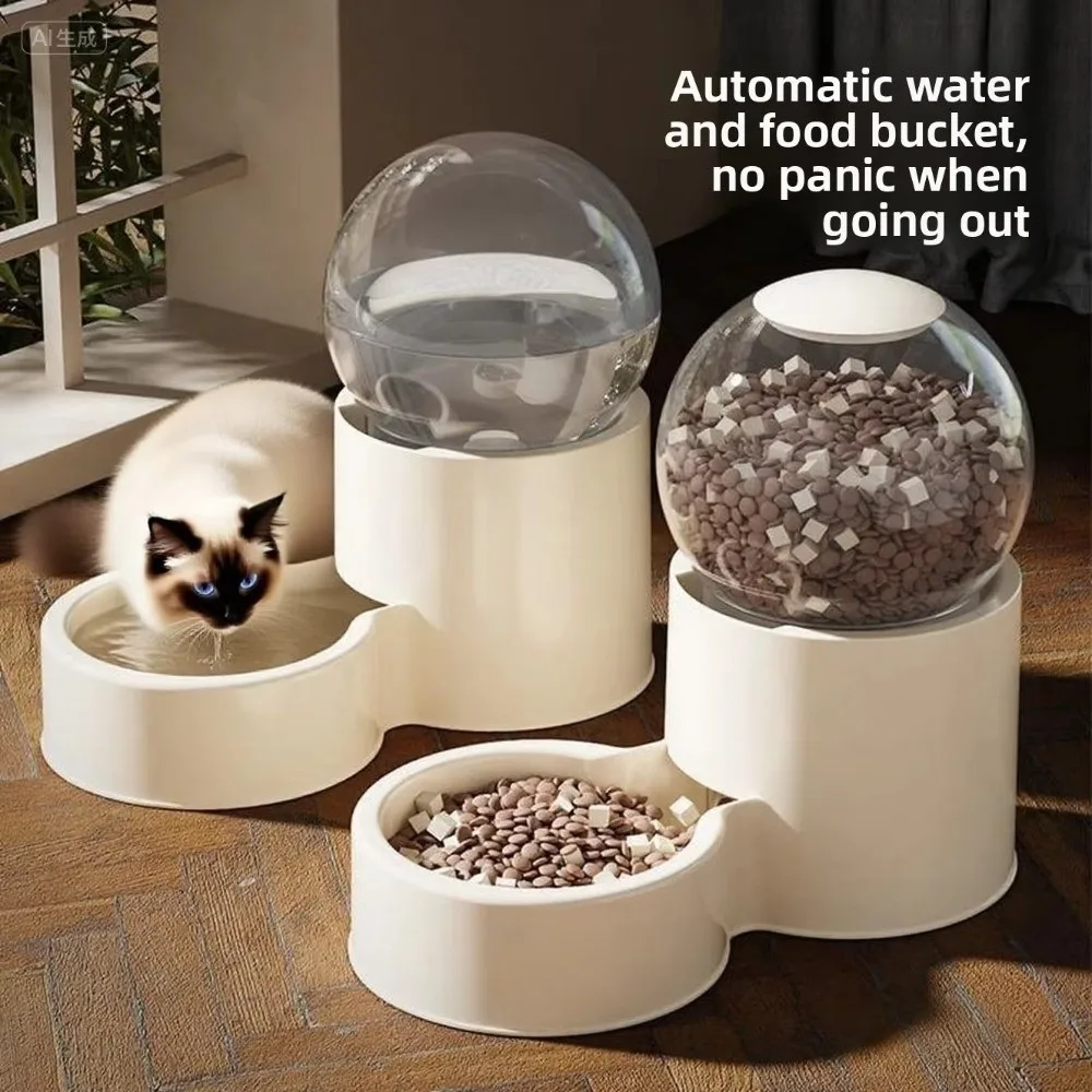 Large Capacity Automatic Pet Feeder Neck Protection Leakproof Dog Water Dispenser Plastic Visual Window Cat Feeder Bowl