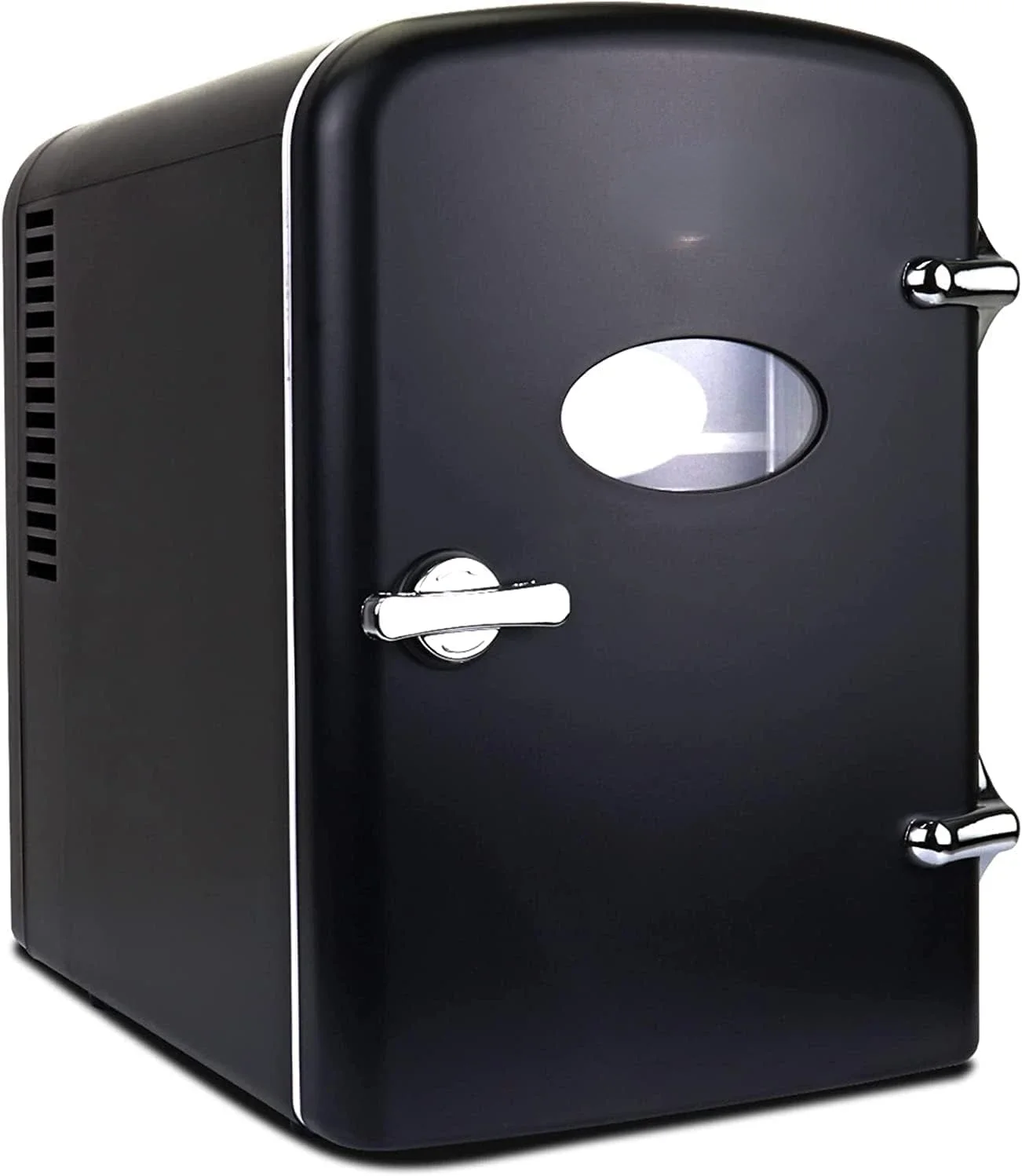 

Compact Retro Black Mini Fridge - 4 Liter/6 Can AC/DC Thermoelectric Cooler for Dorm, Room, and Travel - Ideal for Skincare, Cos