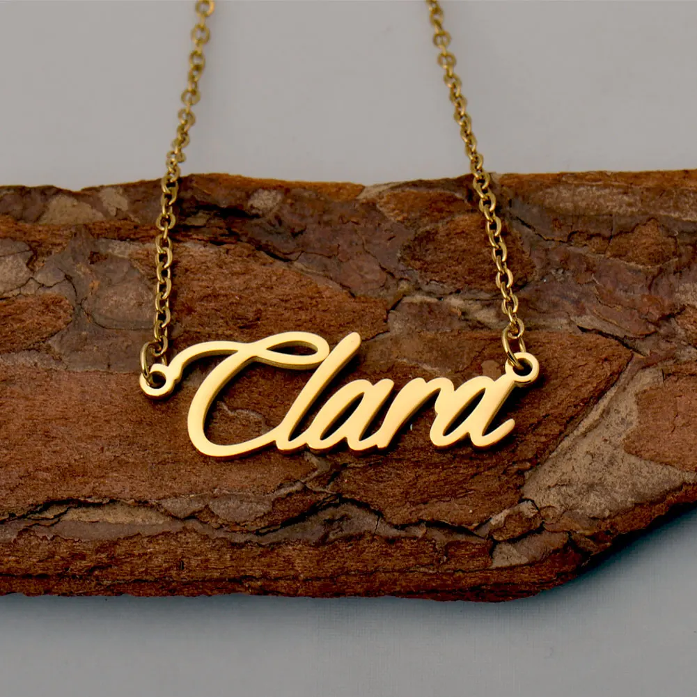 

AOLOSHOW Clara Gold Plated Stainless Steel Name Necklaces for Women Jewelry Pendant Collar Letter Chokers