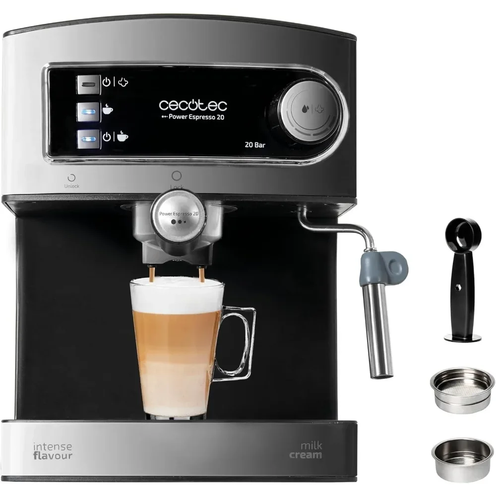 Cecotec Cafetera Express Manual Power Espresso 20, Essential. 850 W, 20 Bars, Distanzler-Auftragsarm, Brazo Doble Salida, Depósit