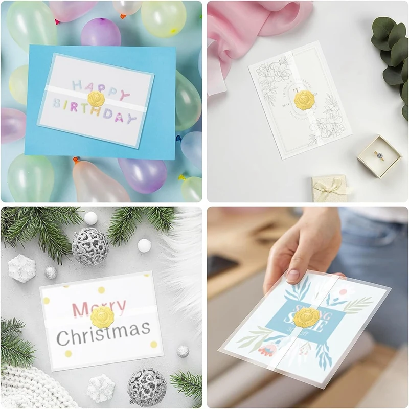 Wedding Invitations Wraps Set Include 100Pc Pre Folded Vellum Jackets For 5X7, Gold Self Adhesive Envelope Seal Stickers