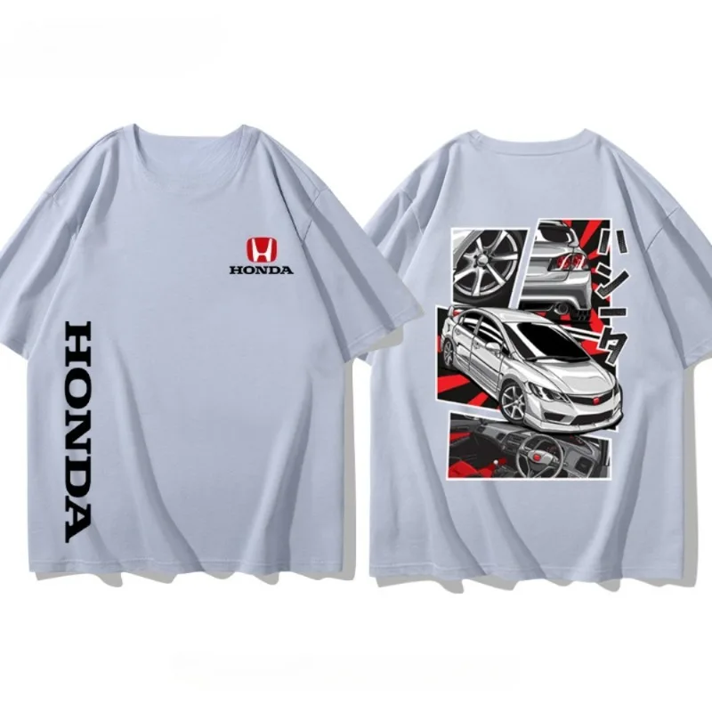 هوندا سيفيك الصيف الساخن موضة جديدة تي شيرت سباق تي شيرت رجالي ريترو دراجة نارية سلسلة مطبوعة فضفاضة قصيرة الأكمام وزرة