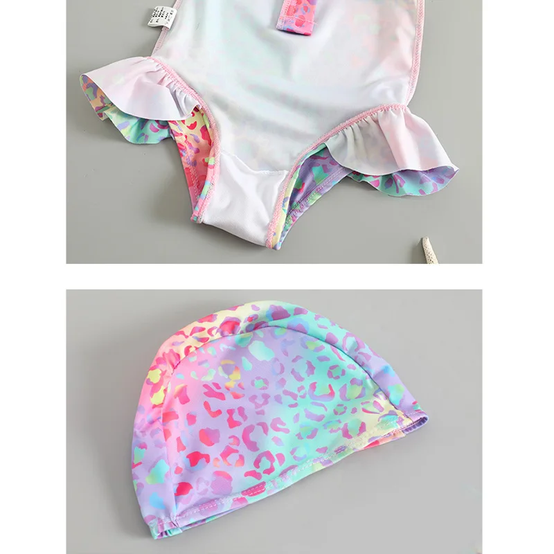 2 pezzi set costume da bagno per bambina da 2 a 3 4 5 6 anni manica lunga leopardo rosa carino bambini costume intero costumi da bagno costumi da bagno per bambini
