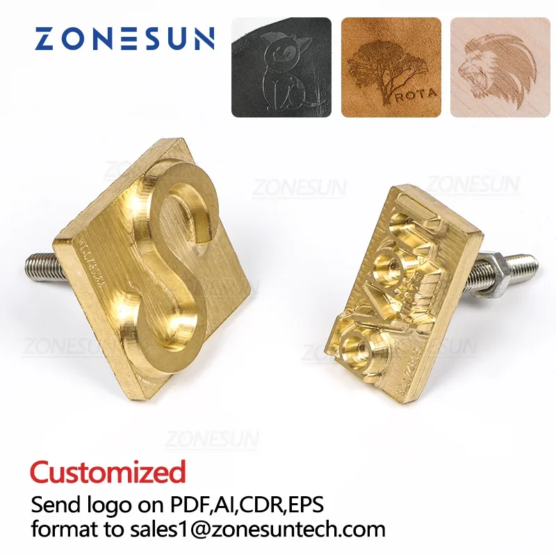 ZONESUN LOGO Kustom Cetakan Kuningan Stempel Kertas Kulit Kayu Cetakan Timbul Cetakan Desain DIY Mesin Tekan Panas Stempel Foil Panas