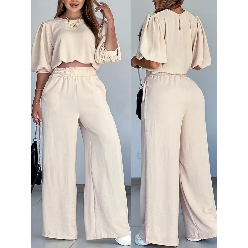 Women's 2PCS Loose round Neck Midi Top Set Fashionable Summer Outfit Casual Workwear Student Uniform Alternative