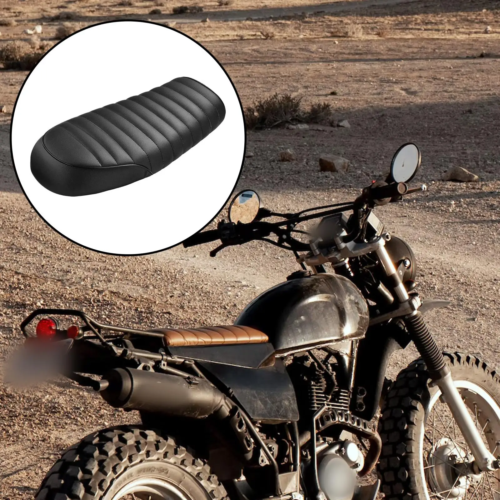 Black Motorcycle Flat Brat Seat Saddle Cushion for Cafe Racer