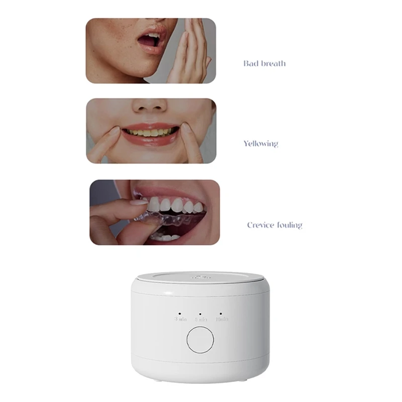 Portable Ultrasonic Retainer Cleaner Machine For Dentures Retainer Mouth Guard Aligner Whitening Trays Oral Supplies