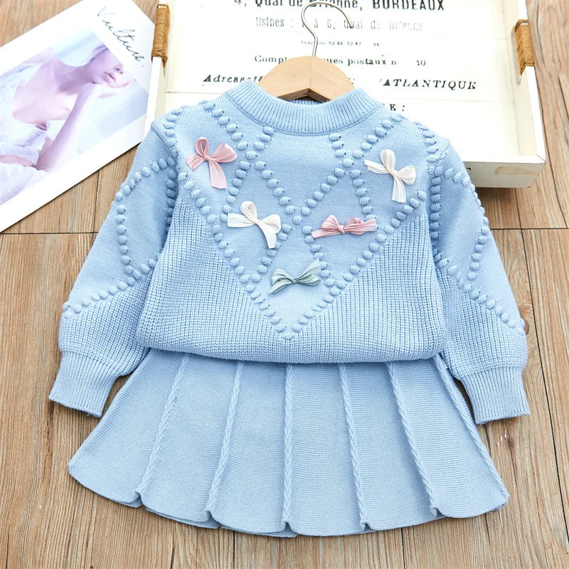 

Children's Set New Girls' Spring and Autumn Knitted Sweater Floral Long Sleeve Knitted Pullover Skirt Two-Piece Set