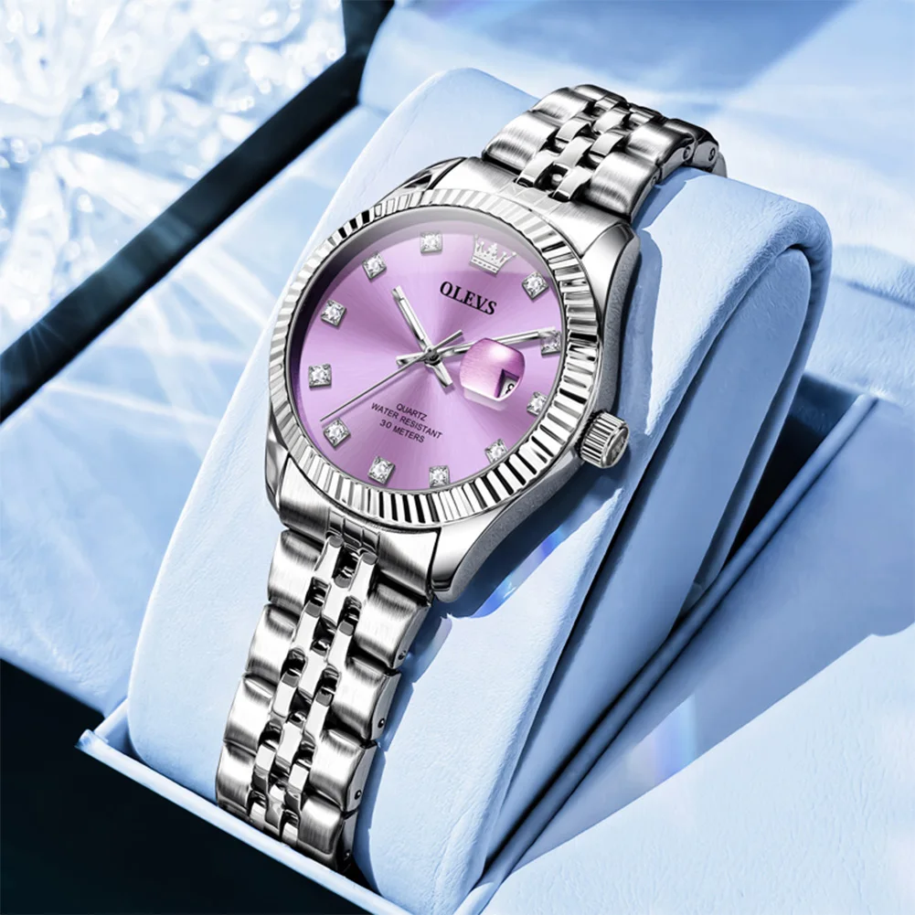 

OLEVS Топ Элегантные Фиолетовые Женские Часы Светящиеся Водонепроницаемые Наручные Часы Даты Для Женщин Высокое Качество Кварцевые Женские Часы Reloj