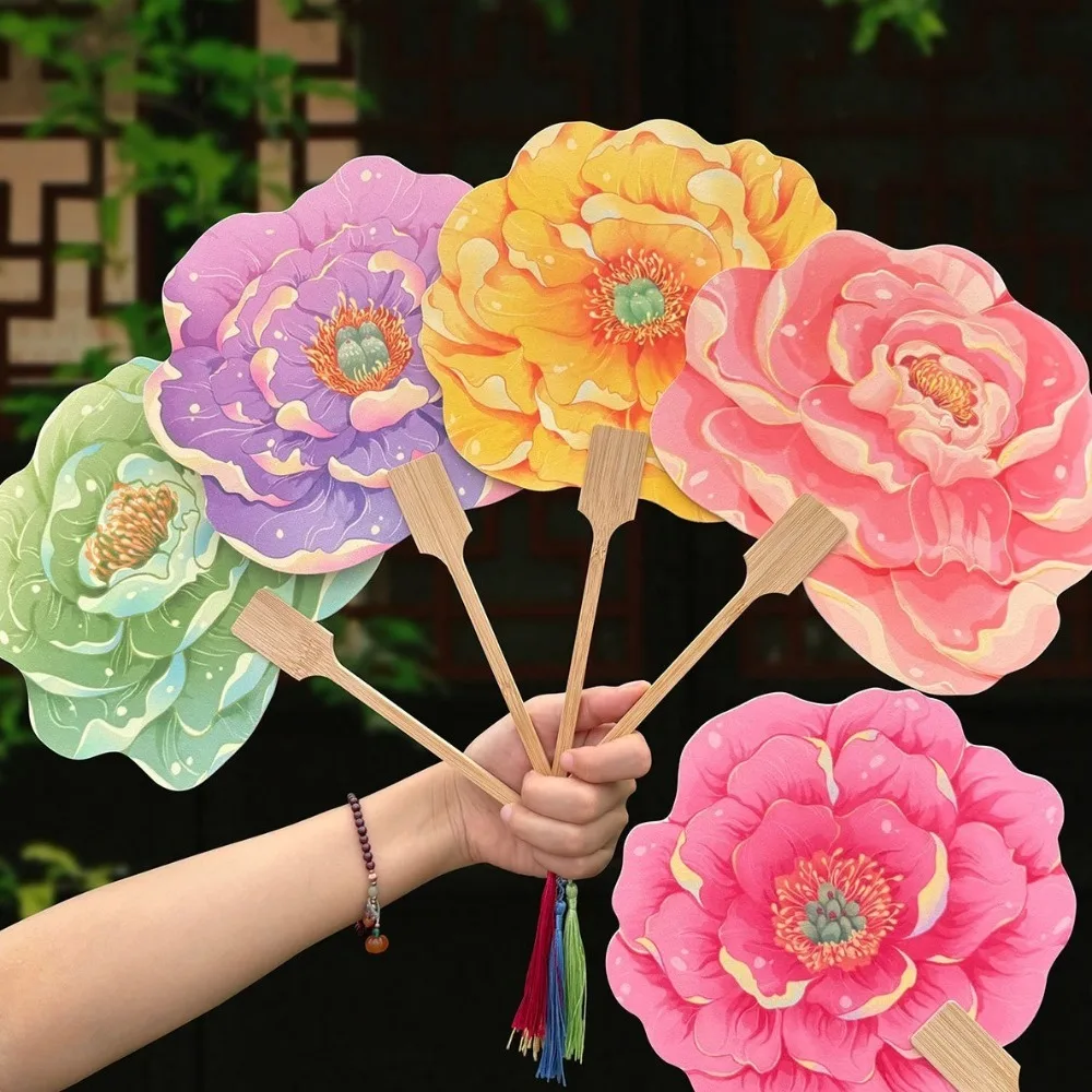 

3PCS Cultural Gift Retro Peony Fan Elegant Traditional Dance Fan Flower Shaped PVC Paper Fan Chinese Festival