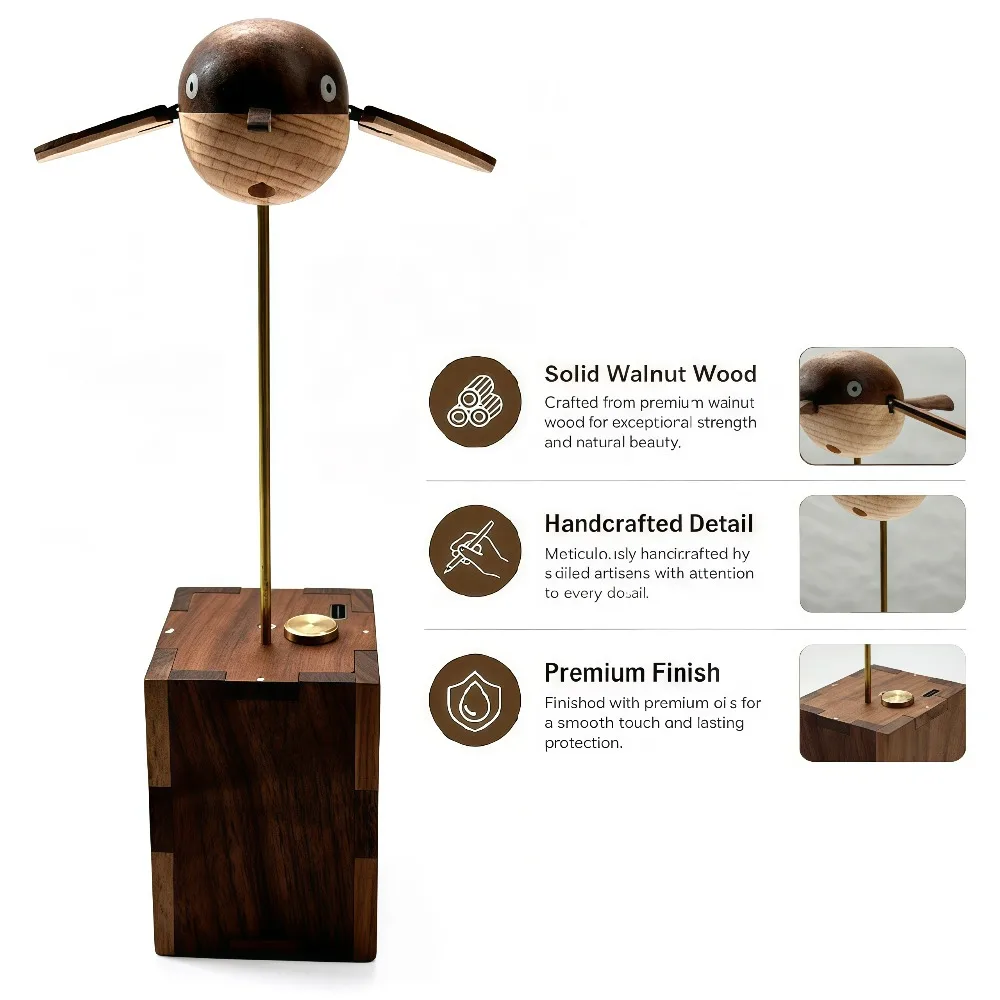 1Set Handcrafted Wooden Bionic Long-Tailed Tit Bird Automaton Kinetic Art Model Lifelike Motion Designed Desktop Ornament Decor