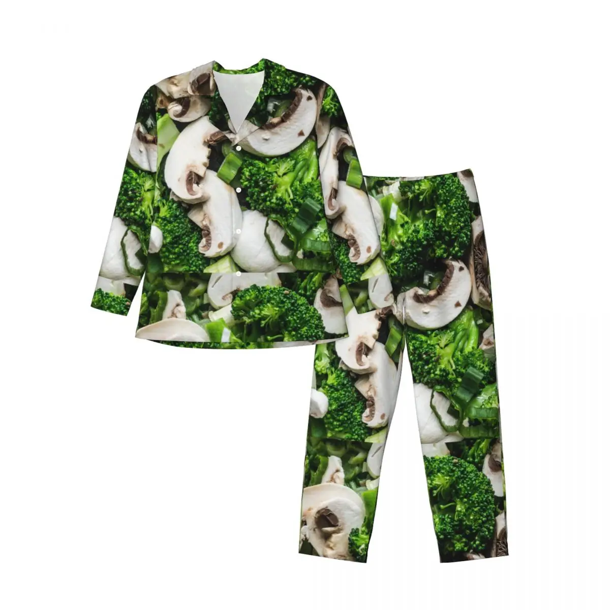 Men's Home Suits Long-sleeved Mushroom Broccoli Suits for Autumn and Winter Pajamas for Men