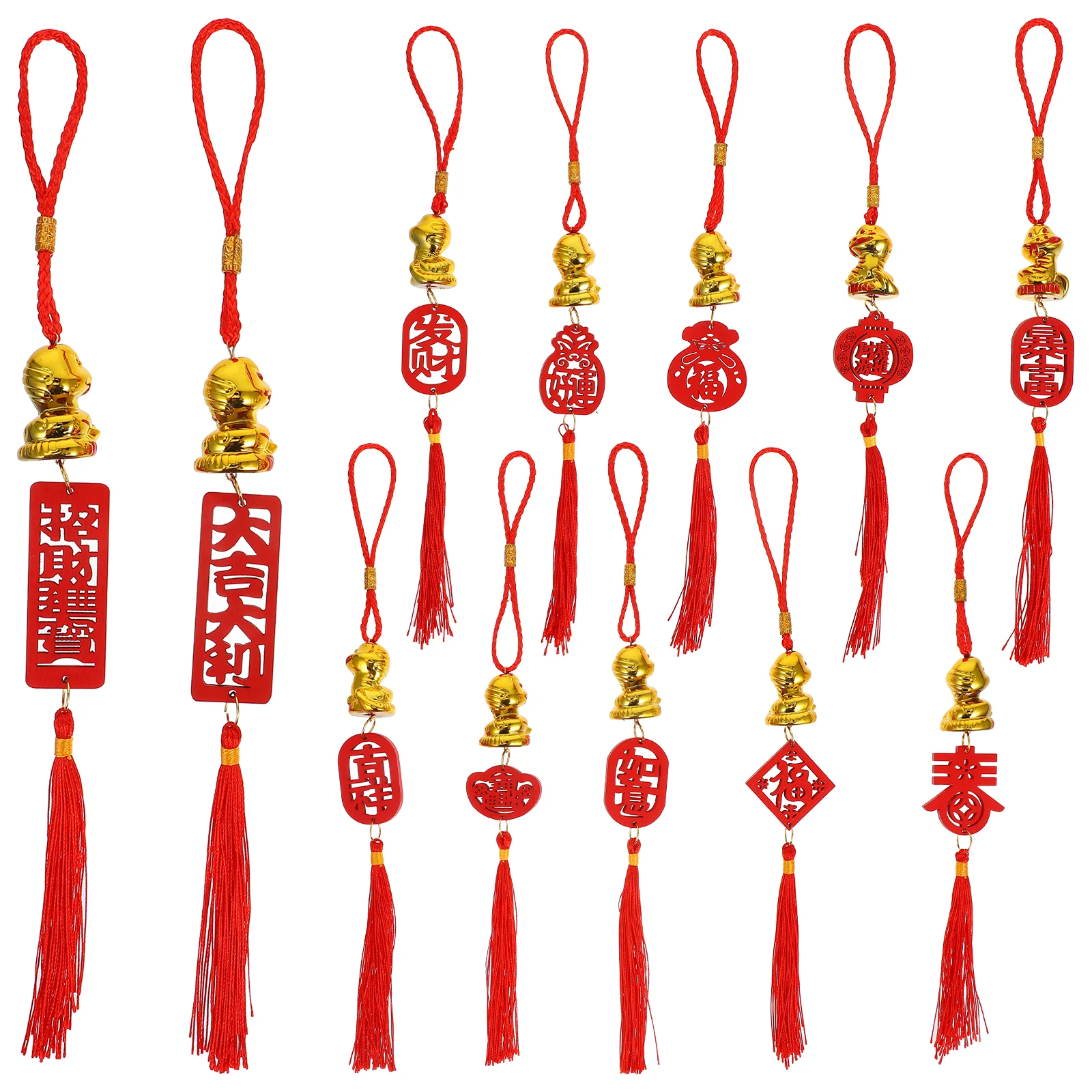 

12pcs New Year Decorations Snake Year Pendant Spring Festival Hanging Ornament Car Tree Door Window Tassel Bonsai Hanging