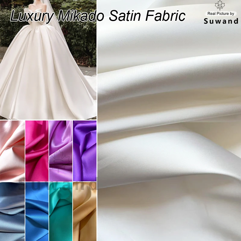 

Роскошная белая жесткая атласная ткань Mikado, ткань для вечернего свадебного платья, саржевый атлас, материал для шитья своими руками