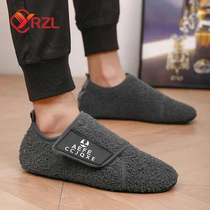 

YRZL Winter Cotton Shoes Men Warm Slip on Lightweight Slippers Men Plush Bedroom Home Cotton Loafers Men Winter Warm Shoes