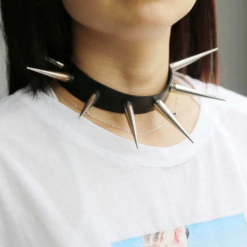 

Metal Spike Rivets Rock Gothic Chokers PU Leather Stud Collar Choker Necklace