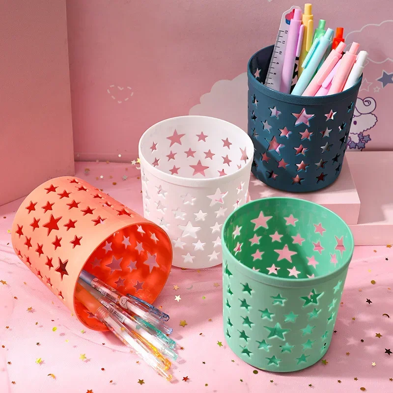 Creative Hollow Stars Pen Pencil Brush Storage Container Desk Organizer Plastic Stationery Office Supplies