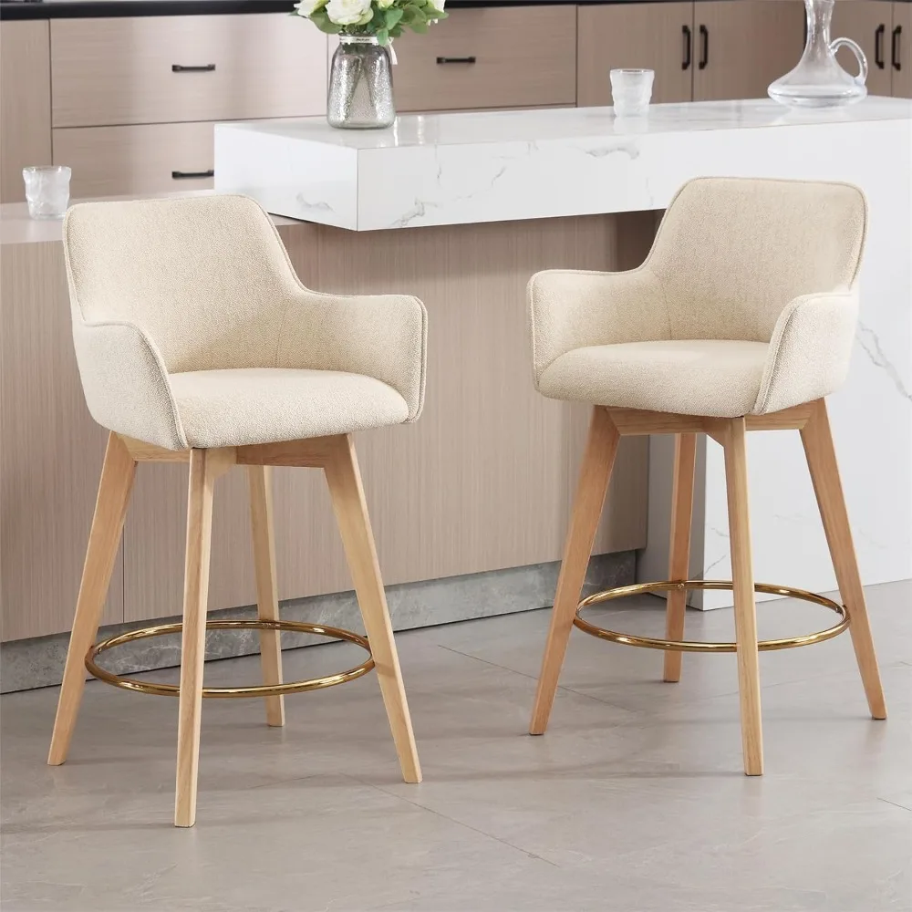 26" H Classic Linen Fabric Bar Chairs Set of 2, Upholstered Swivel Counter Stools with Back for Kitchen Island, Dining Room