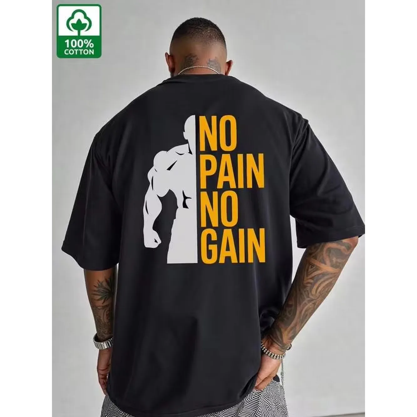 100% Cotton Men's T-Shirt, Printed Plus Size Loose Fit Casual Short-Sleeve T-Shirt | American Style, Sporty Crew Neck Top, Spring/Summer Plus Size Black And White T-Shirt