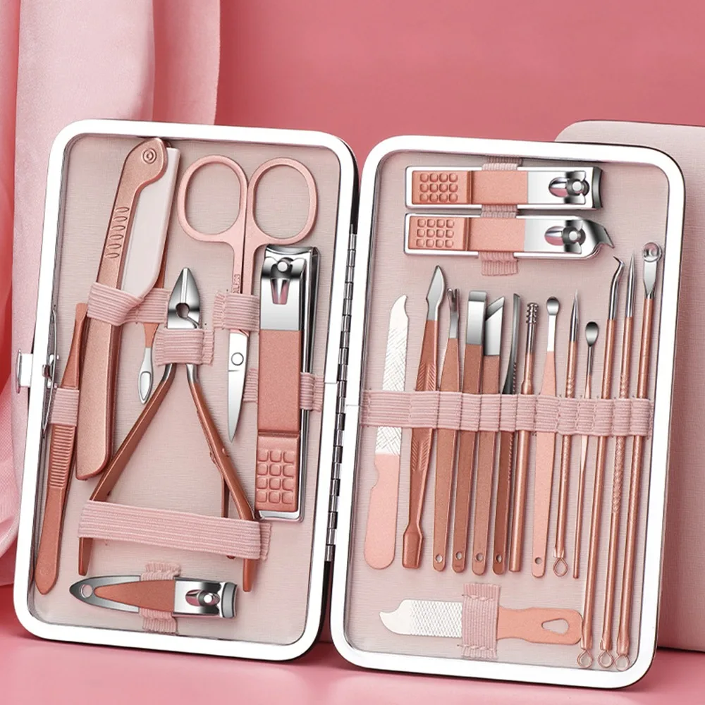 Stainless Steel Nail Clipper Manicure Set Multi-quantity to choose Rose Gold Ear Pick Grooming Kit Cuticle Grooming Tools