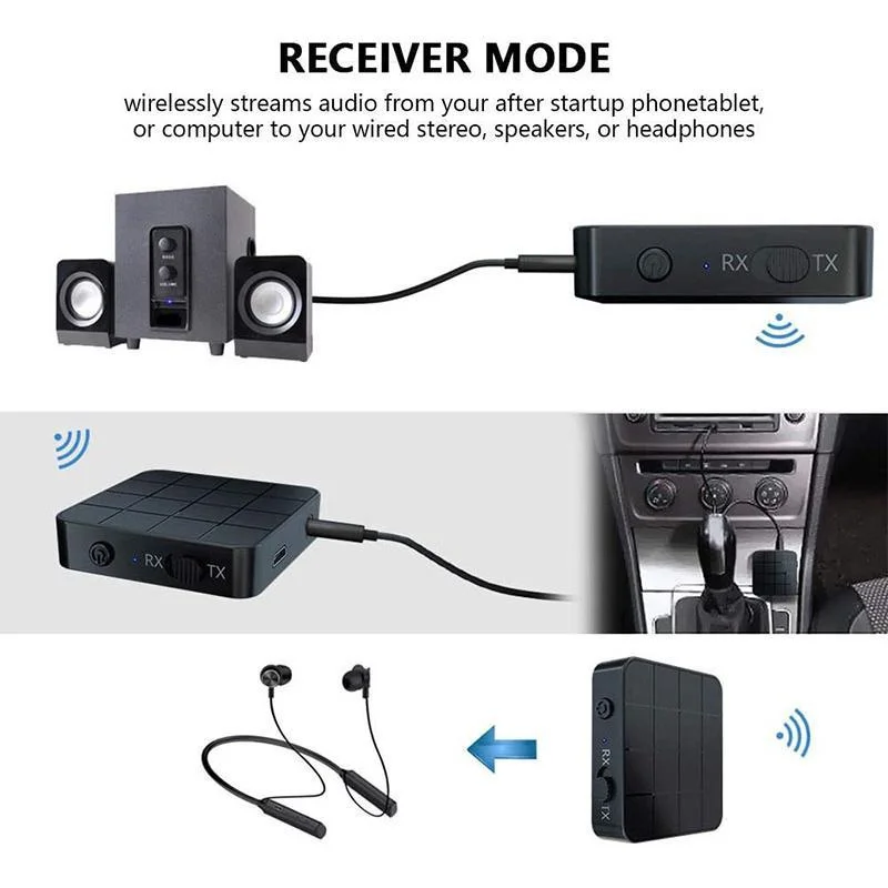 Adaptador 2 en 1 para coche, receptor de Audio con Bluetooth 5,0, transmisor AUX RCA, conector de 3,5 MM, Dongle USB inalámbrico de música estéreo para TV y PC