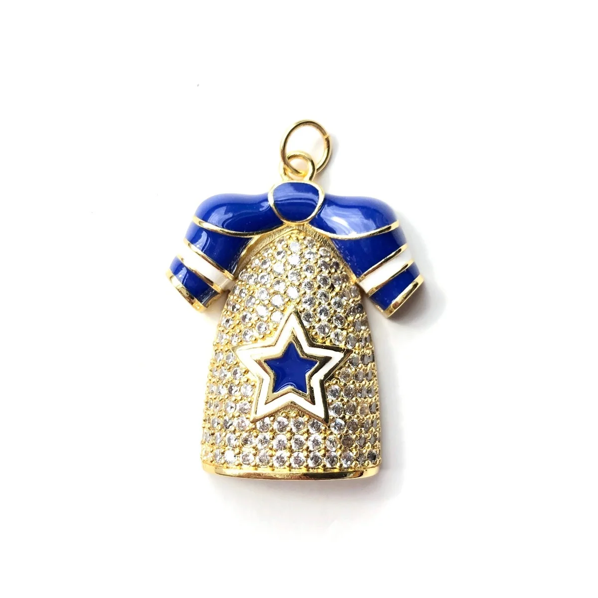 5pcs Bling Zirconia Pave Blue Star Uniform Suit Charm Jersey Pendant Women Bracelet Necklace Making Jewelry Findings Wholesale