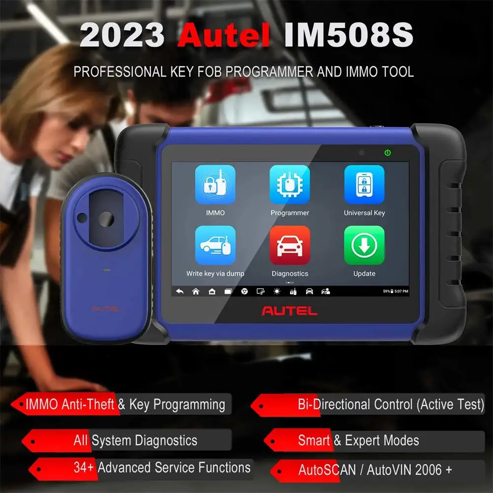 Autel MaxiIM IM508S Key Fob Programming Tool All-in-One Key Programmer Bi-directional OBD2 Scanner Android 11 Updated of IM508